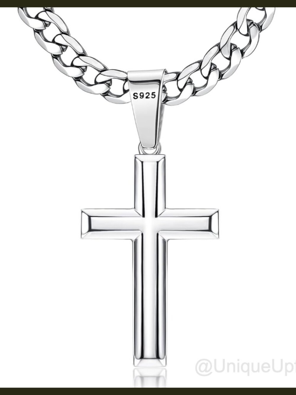 Sterling Silver Cross Necklace Cuban Link Chain Men Women 30"